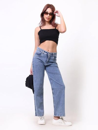 Baggy Jeans for Women | High Waist Wide Leg Stylish for Girls Trendy Women’s Pant — Navy Blue