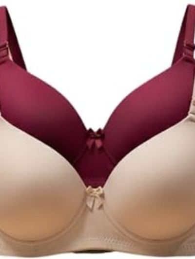 Girlscue Women's Nylon Lycra Lightly Padded Full Coverage Wirefree T-Shirt Bra Combo (Pack of 2) — Maroon Beige