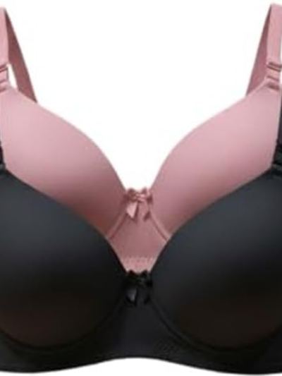 Girlscue Women's Nylon Lycra Lightly Padded Full Coverage Wirefree T-Shirt Bra Combo (Pack of 2) — Black Pink