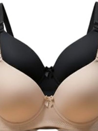 Girlscue Women's Nylon Lycra Lightly Padded Full Coverage Wirefree T-Shirt Bra Combo (Pack of 2) — Black Beige