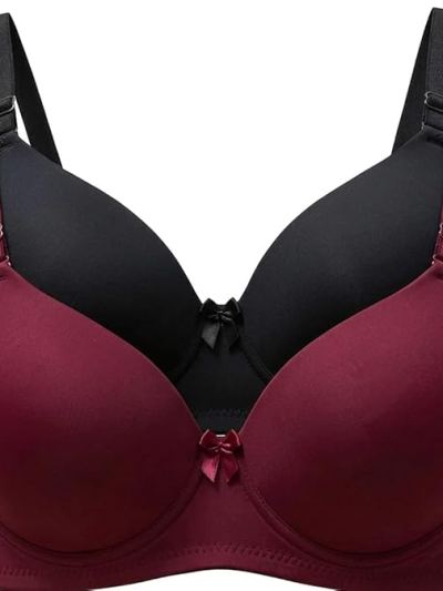 Girlscue Women's Nylon Lycra Lightly Padded Full Coverage Wirefree T-Shirt Bra Combo (Pack of 2) — Black Maroon