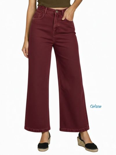 Baggy Jeans for Women | High Waist Wide Leg Stylish for Girls Trendy Women’s Pant — Maroon