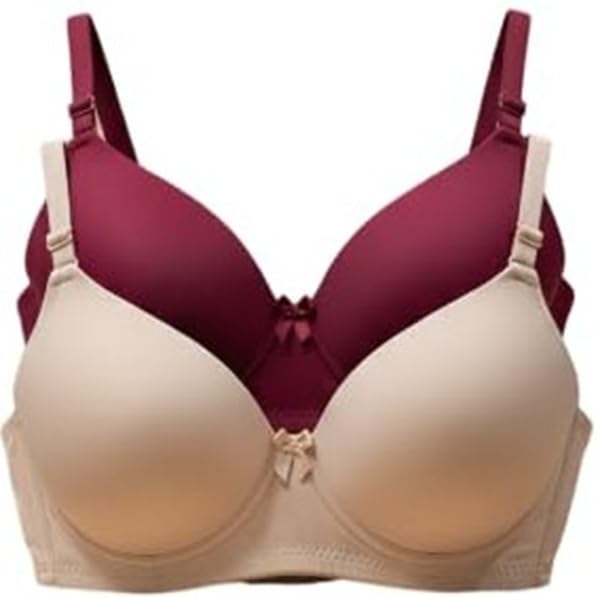 Girlscue Women's Nylon Lycra Lightly Padded Full Coverage Wirefree T-Shirt Bra Combo (Pack of 2)